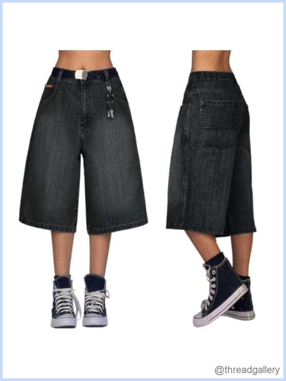 Wide Leg Baggy Denim Bermuda Shorts for Women Y2K Style Mid Rise Knee Length